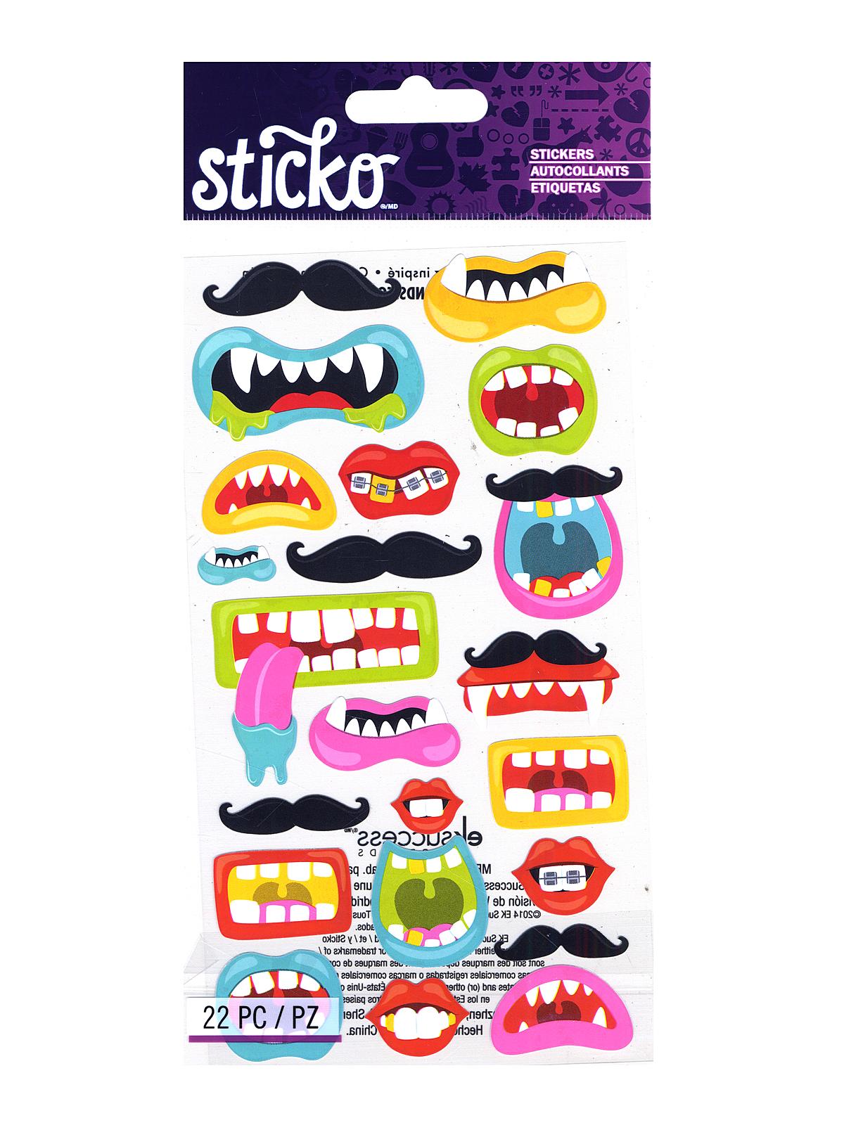Classic Stickers Funny Mouths & Moustaches 22 Pieces