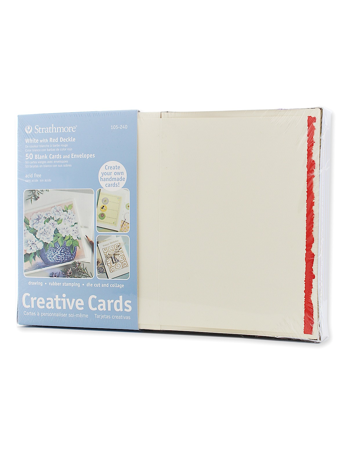 Blank Greeting Cards With Envelopes White With Red Deckle Pack Of 50