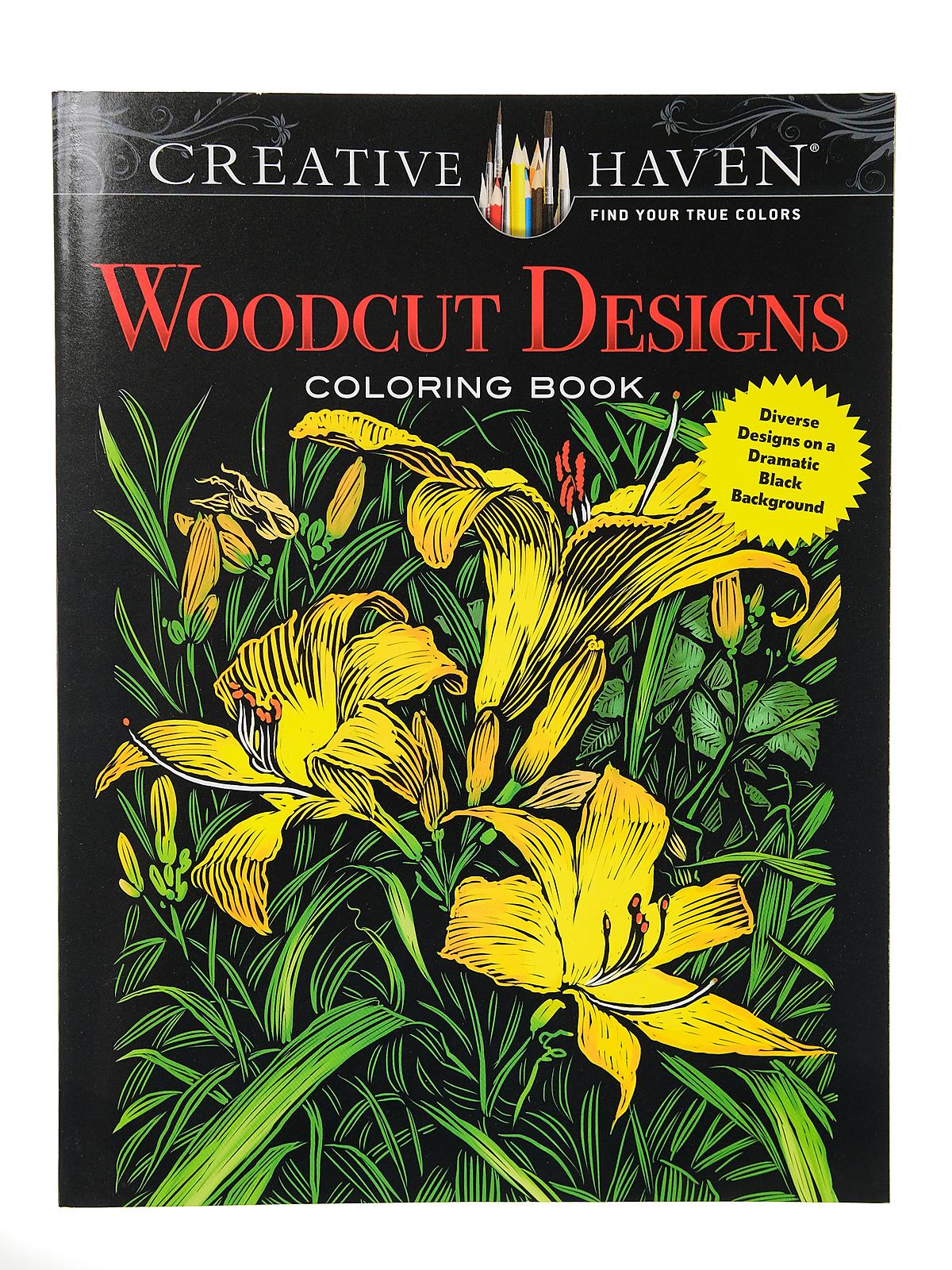 Creative Haven Dramatic Black Background Coloring Books Woodcut Designs