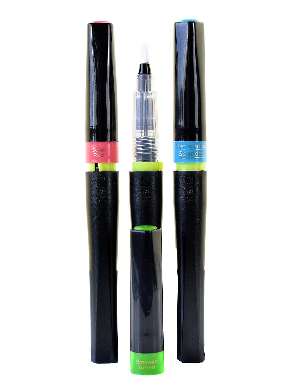 Sparkle Glitter Brush Pens Summer Time Pack Of 3 Solar Red, Emerals Green, Blue Topaz