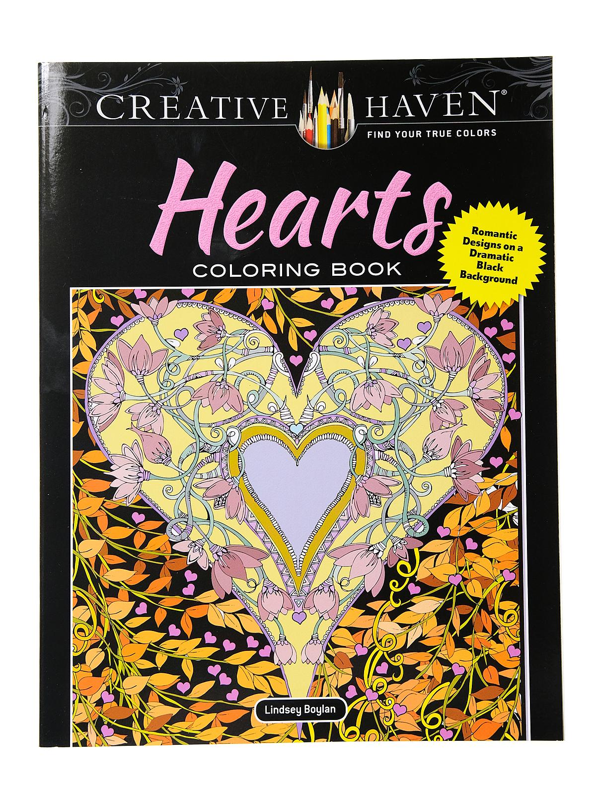 Creative Haven Dramatic Black Background Coloring Books Hearts