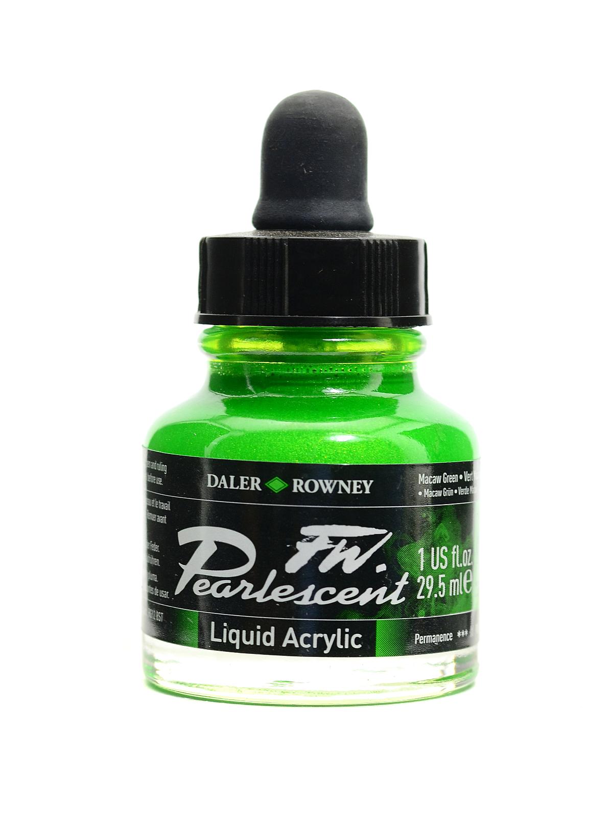Fw Pearlescent And Shimmering Liquid Acrylic Macaw Green 1 Oz.