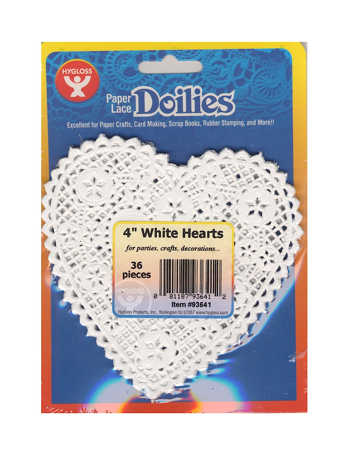 Lace Paper Doilies 4 In. Heart White Pack Of 36