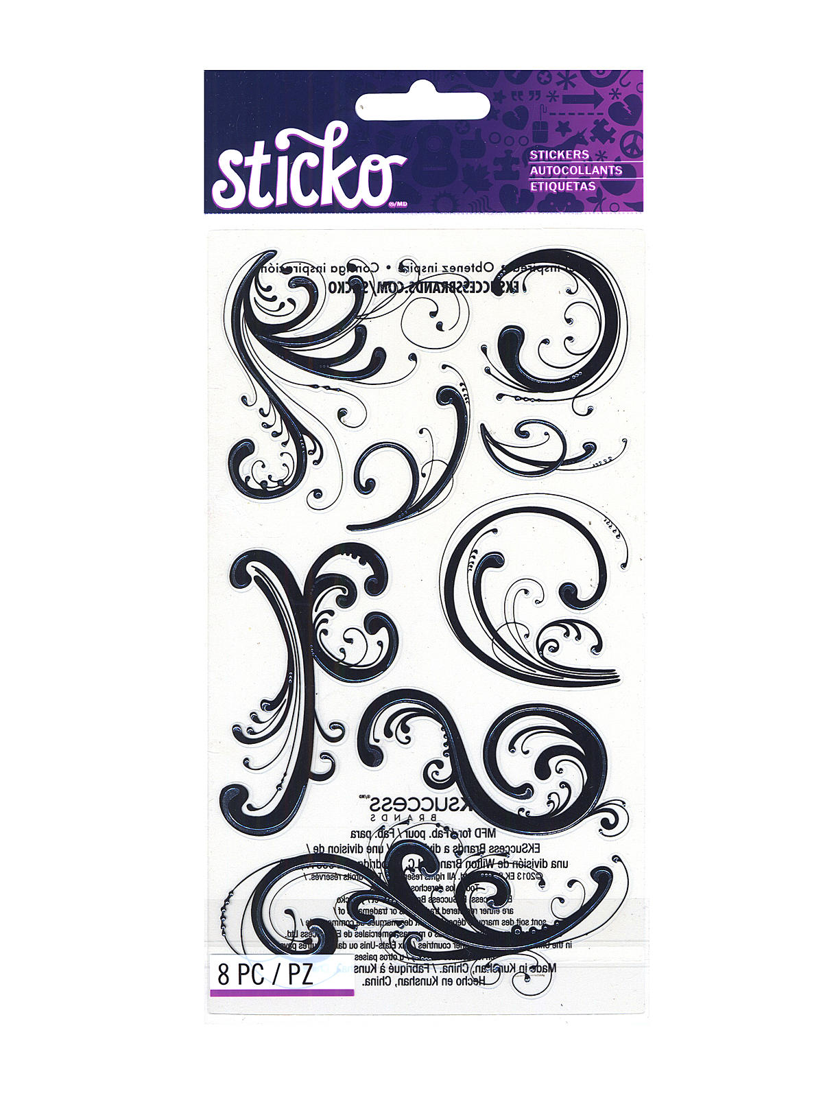 Classic Stickers Dainty Black Flourishes 8 Pieces