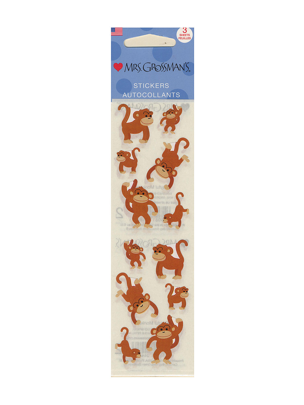 Regular Sticker Packs Standard Playful Monkeys 3 Sheets