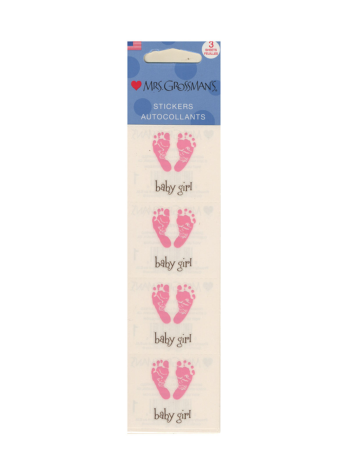 Regular Sticker Packs Standard Pink Footprints 3 Sheets