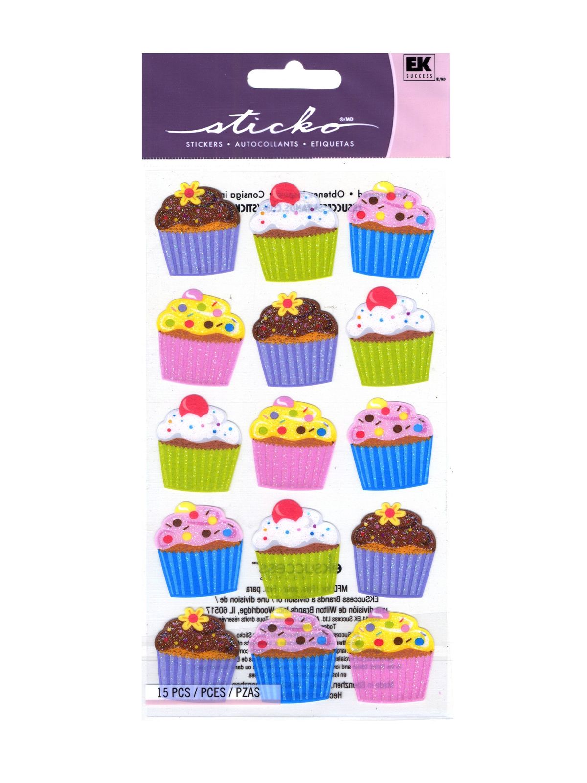Classic Stickers Paper Bright Cupcakes 15 Pieces