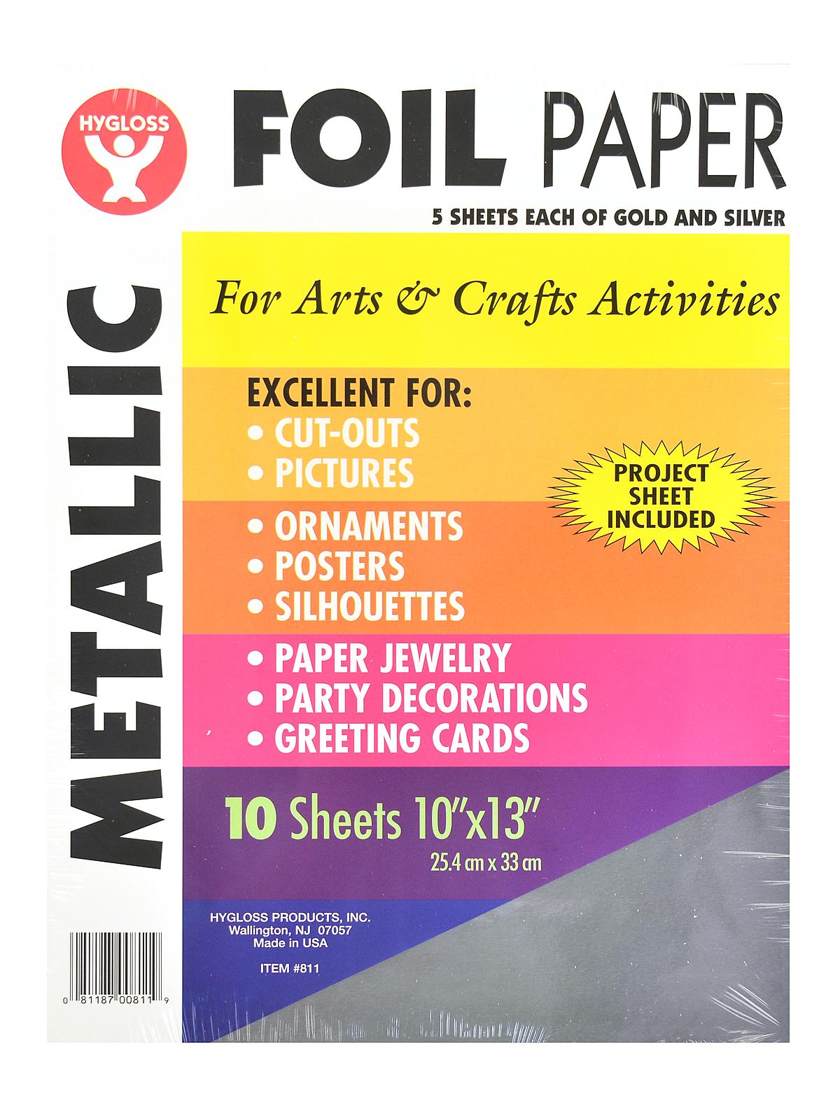 Metallic Foil Paper 10 In. X 13 In. Pack Of 10 5 Gold, 5 Silver