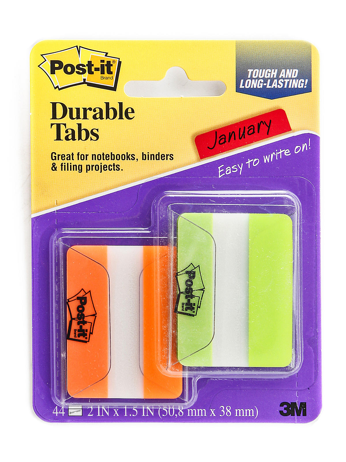 Durable Tabs fluorescent green orange pack of 44 tabs 686-2GO