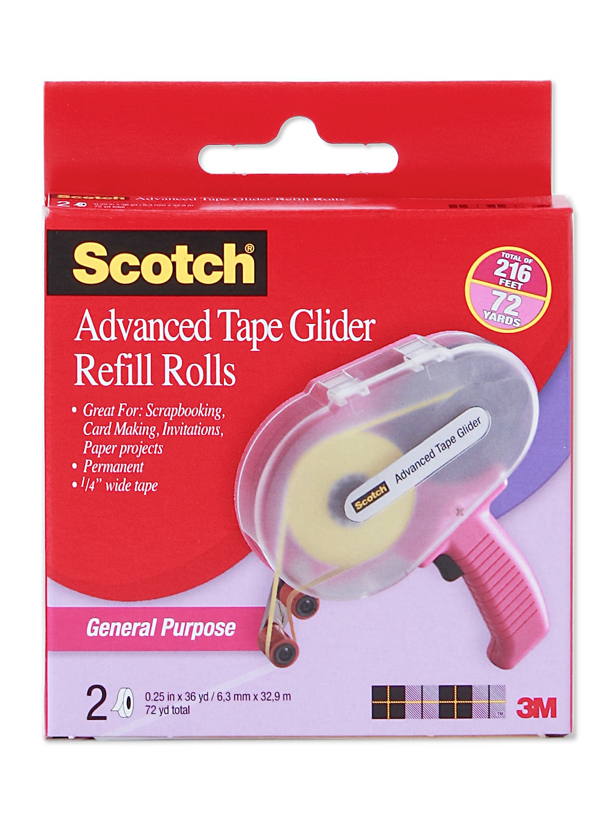 Tape Glider Refill Rolls Box Of 2 Adhesive Transfer Tape 1 4 In.