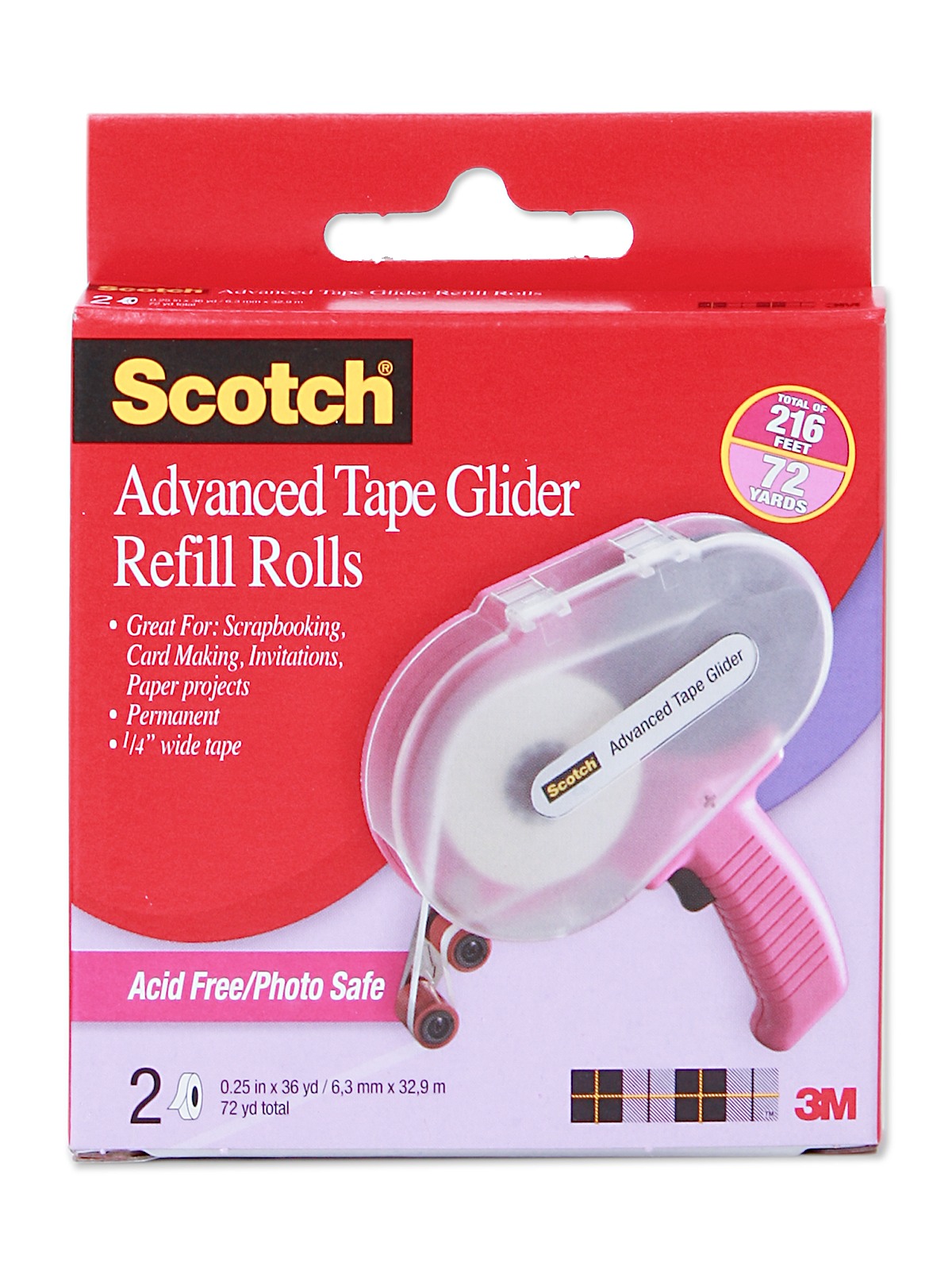 Tape Glider Refill Rolls Box Of 2 Acid-free Adhesive Transfer Tape 1 4 In.